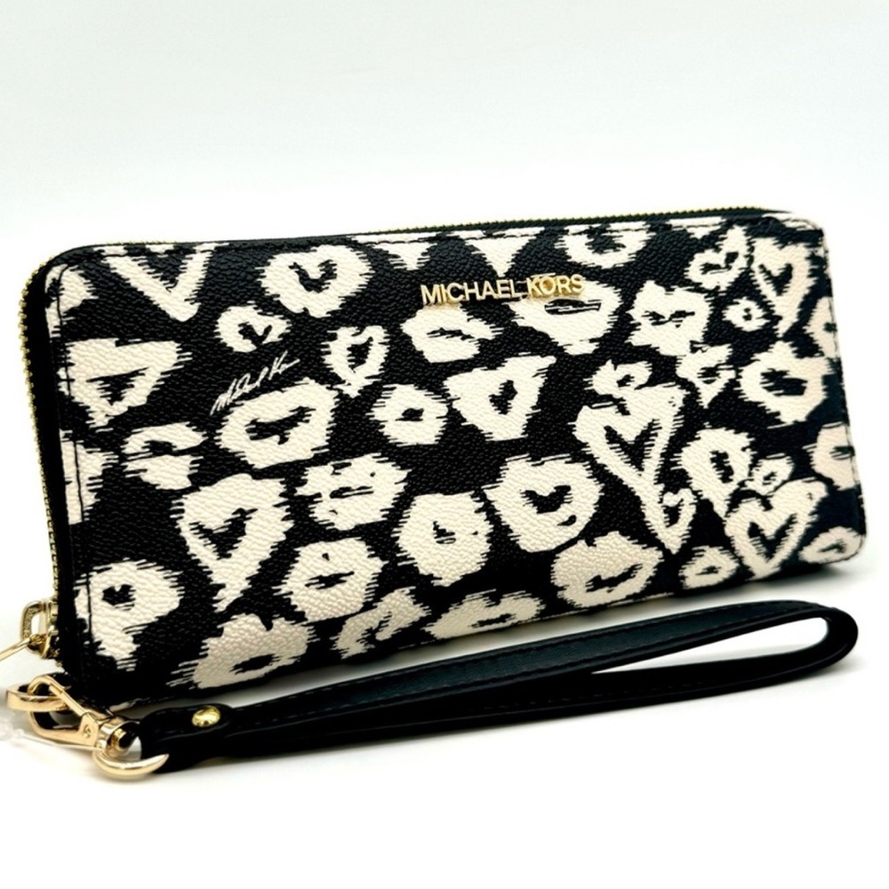 Michael Kors Large Travel Continental Wallet Wristlet Black Multi